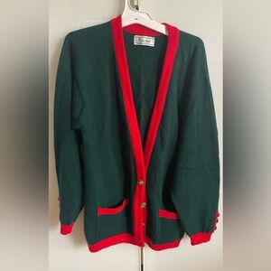 Green and Red Cardigan Sweater OS